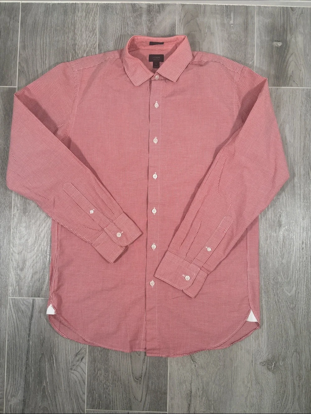 J.Crew Ludlow Slim Dress Shirt M Red Gingham Linen